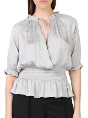 CURRENT AIR smocked peplum blouse in light grey
